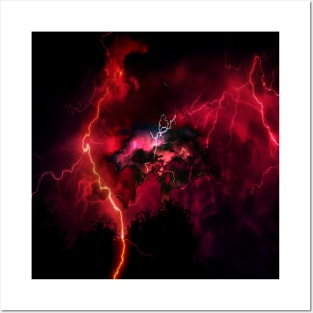 Red Lightning Stormy Electric Sky Posters and Art